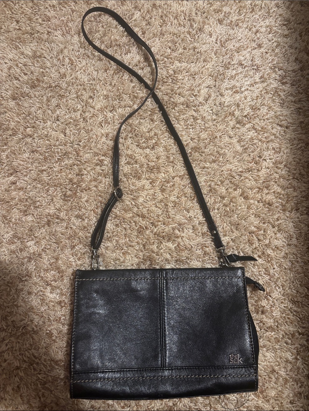 The Sak Black Leather Crossbody with Adjustable Strap